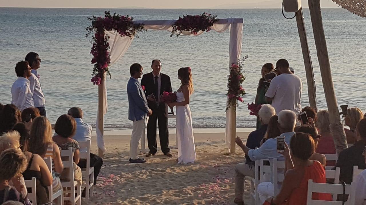 Couple during beach wedding at Santana Weddings, Naxos